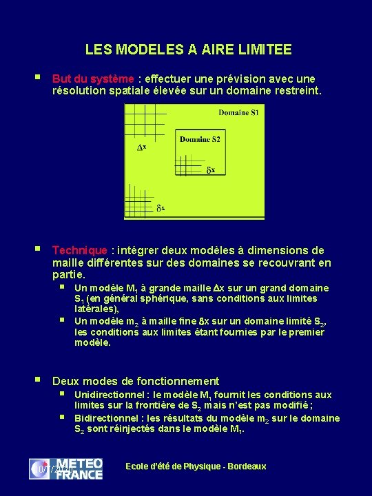 LES MODELES A AIRE LIMITEE § But du système : effectuer une prévision avec
