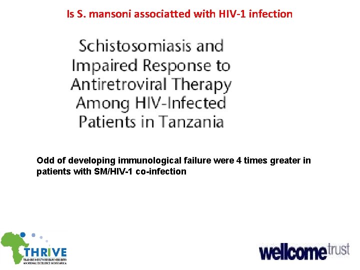 Is S. mansoni associatted with HIV-1 infection Odd of developing immunological failure were 4