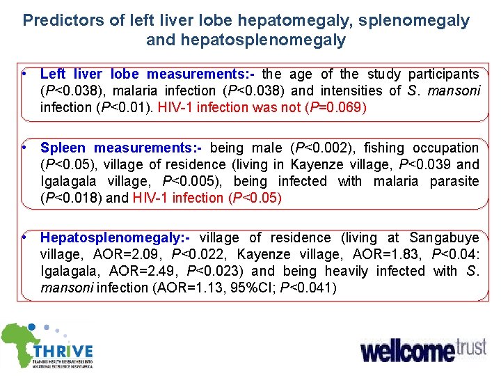 Predictors of left liver lobe hepatomegaly, splenomegaly and hepatosplenomegaly • Left liver lobe measurements: