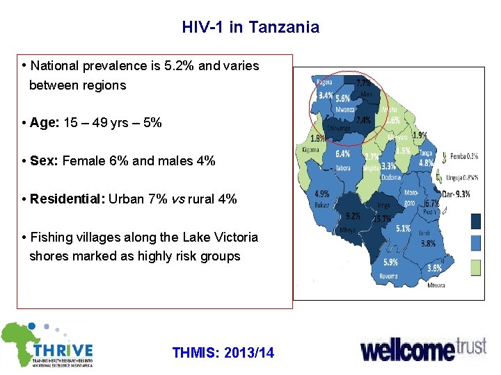 HIV-1 in Tanzania • National prevalence is 5. 2% and varies between regions •