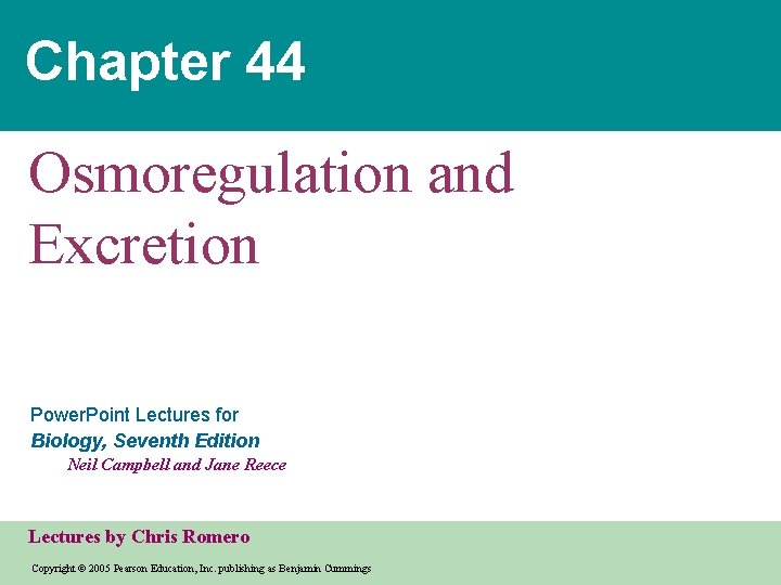 Chapter 44 Osmoregulation and Excretion Power. Point Lectures for Biology, Seventh Edition Neil Campbell