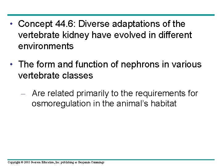  • Concept 44. 6: Diverse adaptations of the vertebrate kidney have evolved in