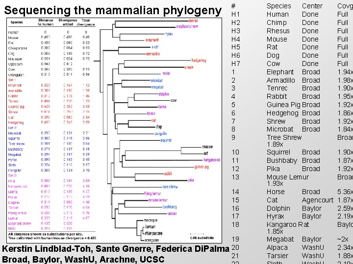 Sequencing the mammalian phylogeny # H 1 H 2 H 3 H 4 H