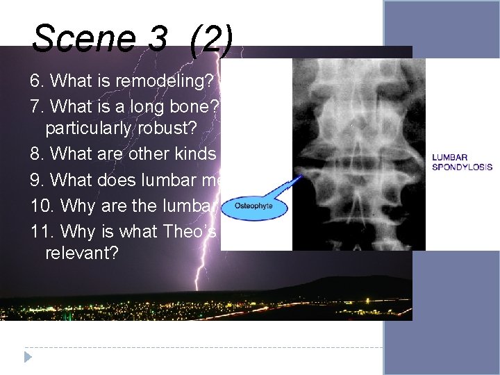 Scene 3 (2) 6. What is remodeling? 7. What is a long bone? Why