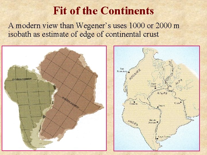Fit of the Continents A modern view than Wegener’s uses 1000 or 2000 m
