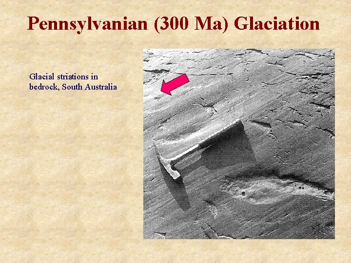 Pennsylvanian (300 Ma) Glaciation Glacial striations in bedrock, South Australia 