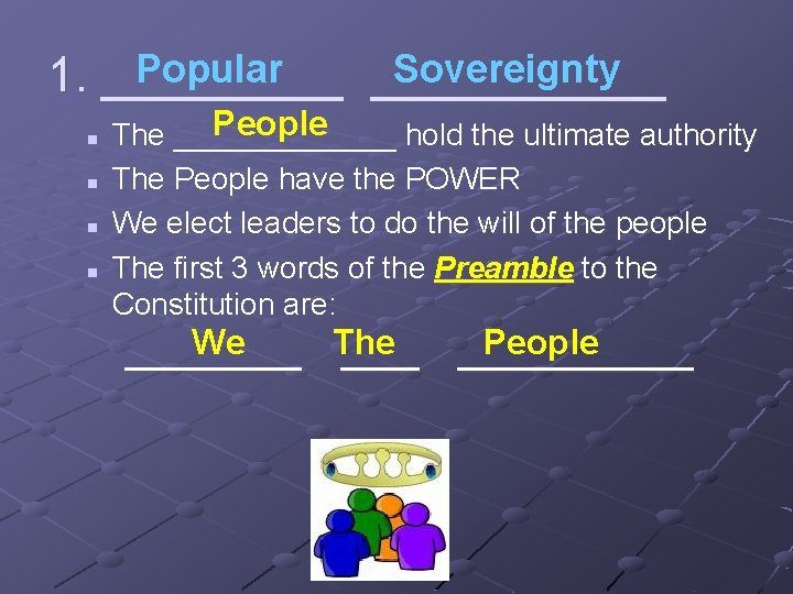 Popular Sovereignty 1. ___________ n n People The _______ hold the ultimate authority The