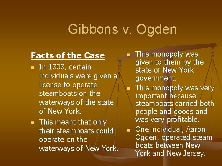 Gibbons v. Ogden Facts of the Case n n In 1808, certain individuals were