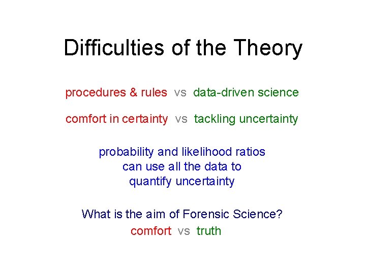 Difficulties of the Theory procedures & rules vs data-driven science comfort in certainty vs