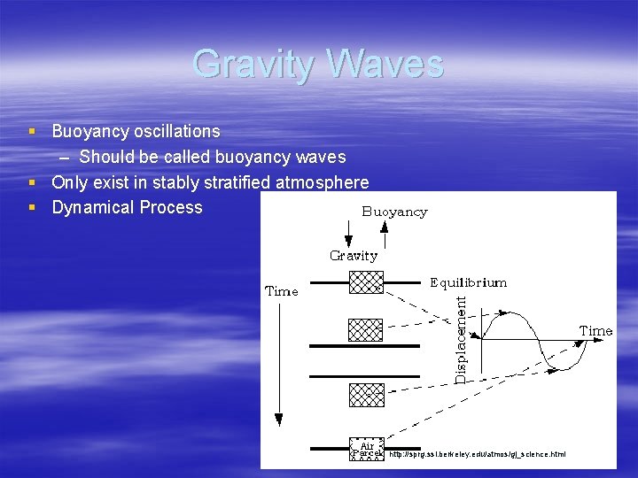 Gravity Waves § Buoyancy oscillations – Should be called buoyancy waves § Only exist