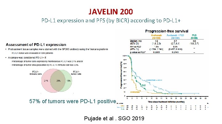 JAVELIN 200 PD-L 1 expression and PFS (by BICR) according to PD-L 1+ 57%