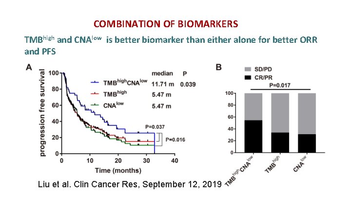 COMBINATION OF BIOMARKERS TMBhigh and CNAlow is better biomarker than either alone for better