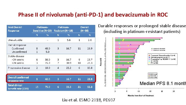 Phase II of nivolumab (anti-PD-1) and bevacizumab in ROC Durable responses or prolonged stable