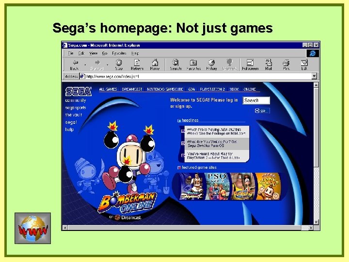 Sega’s homepage: Not just games 