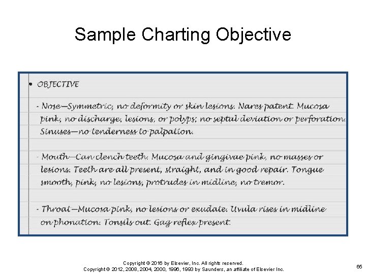 Sample Charting Objective Copyright © 2016 by Elsevier, Inc. All rights reserved. Copyright ©