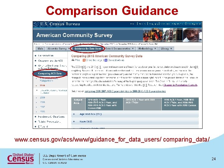 Comparison Guidance www. census. gov/acs/www/guidance_for_data_users/ comparing_data/ 24 