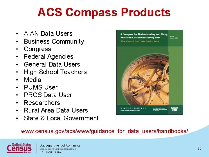 ACS Compass Products • • • AIAN Data Users Business Community Congress Federal Agencies