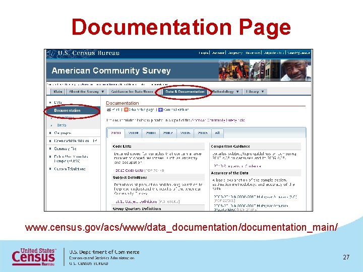 Documentation Page www. census. gov/acs/www/data_documentation/documentation_main/ 27 