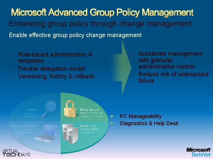 Microsoft Advanced Group Policy Management Enhancing group policy through change management Enable effective group