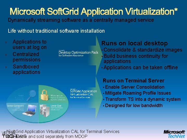 Microsoft Soft. Grid Application Virtualization* Dynamically streaming software as a centrally managed service Life