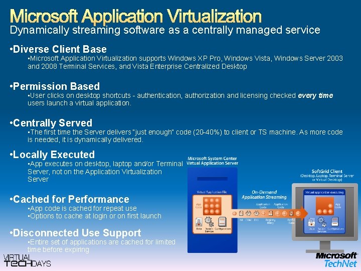 Microsoft Application Virtualization Dynamically streaming software as a centrally managed service • Diverse Client