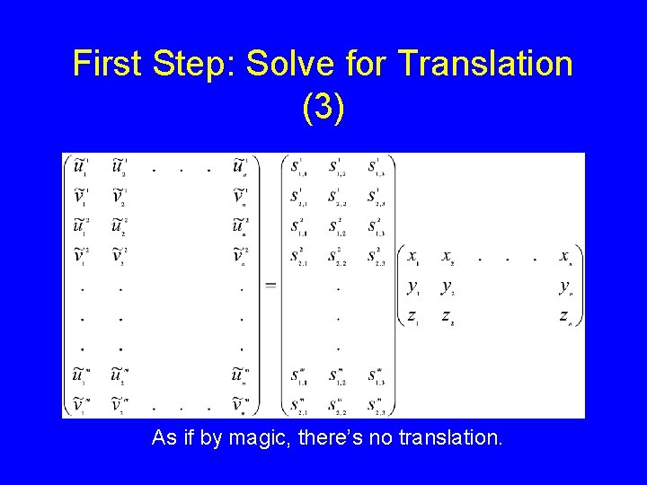 First Step: Solve for Translation (3) As if by magic, there’s no translation. First Step: Solve for Translation (3) As if by magic, there’s no translation.