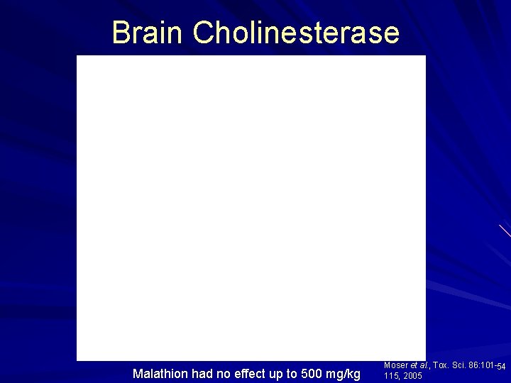 Brain Cholinesterase Malathion had no effect up to 500 mg/kg Moser et al. ,