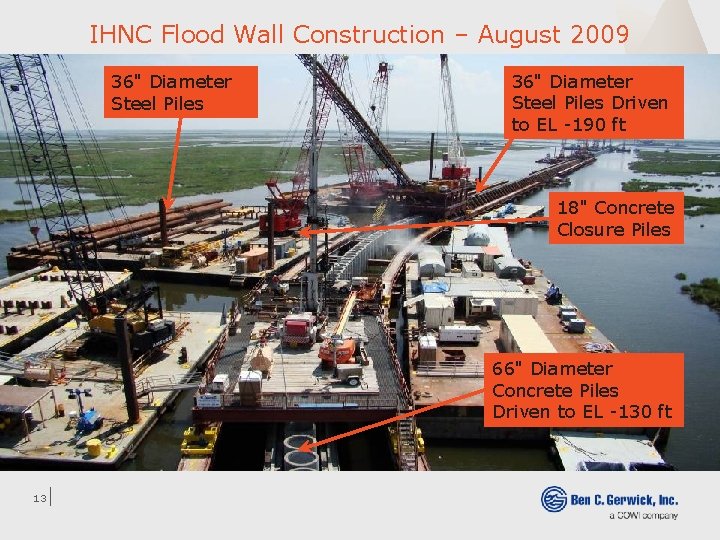 IHNC Flood Wall Construction – August 2009 36" Diameter Steel Piles Driven to EL