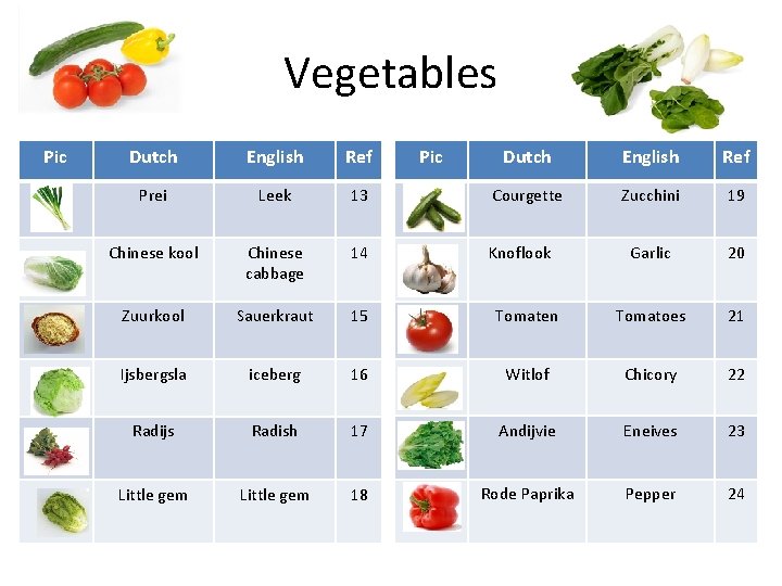 Vegetables Pic Dutch English Ref Prei Leek Chinese kool Pic Dutch English Ref 13 Vegetables Pic Dutch English Ref Prei Leek Chinese kool Pic Dutch English Ref 13
