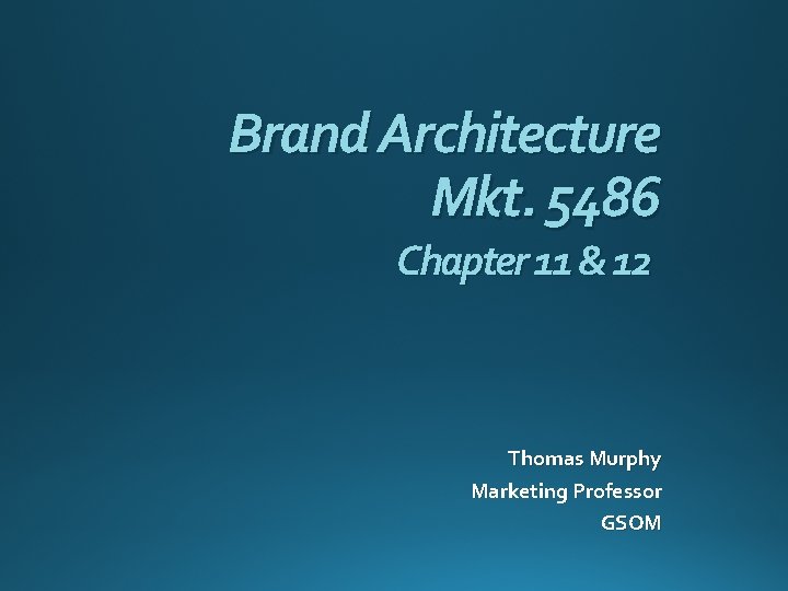 Brand Architecture Mkt. 5486 Chapter 11 & 12 Thomas Murphy Marketing Professor GSOM 