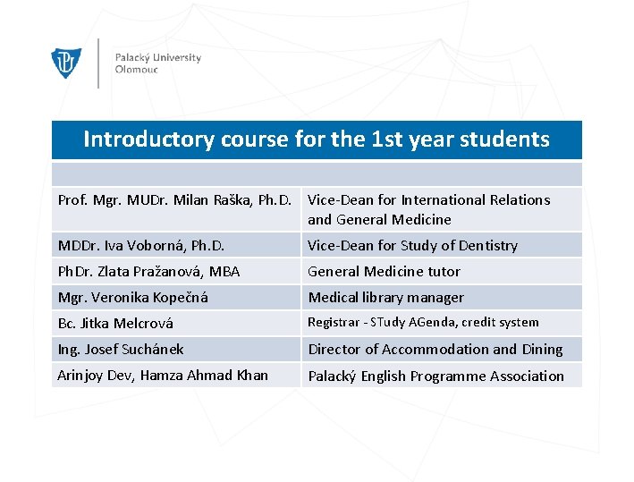 Introductory course for the 1 st year students Prof. Mgr. MUDr. Milan Raška, Ph.