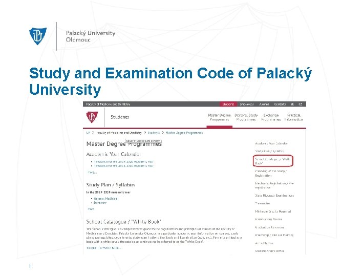 Study and Examination Code of Palacký University I 
