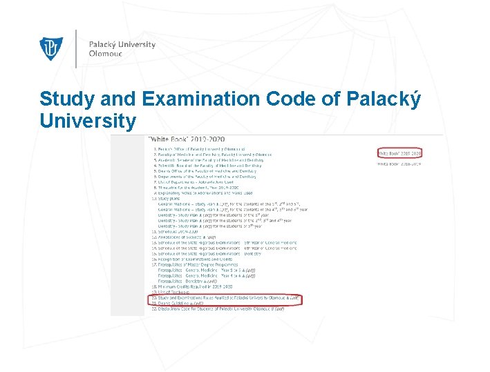 Study and Examination Code of Palacký University 
