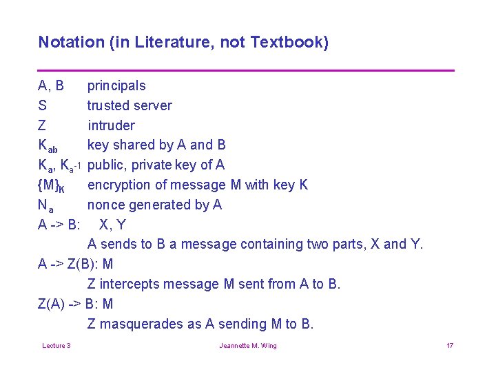 Notation (in Literature, not Textbook) A, B S Z Kab Ka, Ka-1 {M}K Na