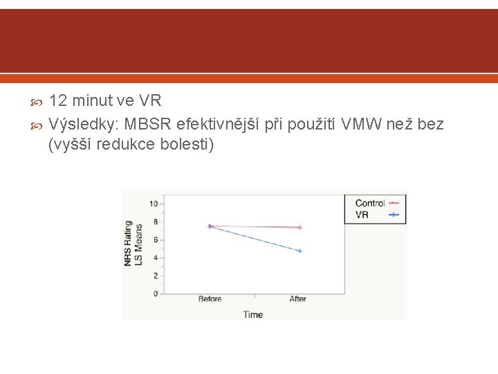  12 minut ve VR Výsledky: MBSR efektivnější při použití VMW než bez (vyšší