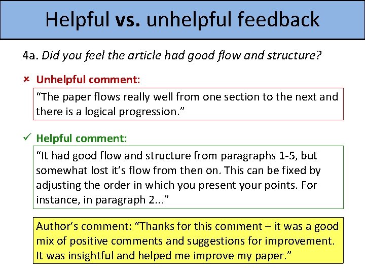 Helpful vs. unhelpful feedback 4 a. Did you feel the article had good flow