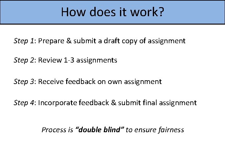 How does it work? Step 1: Prepare & submit a draft copy of assignment