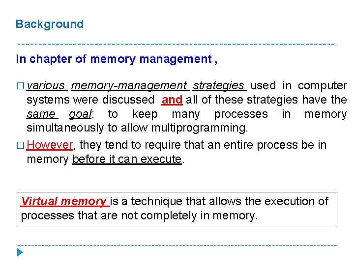 Background In chapter of memory management , � various memory-management strategies used in computer