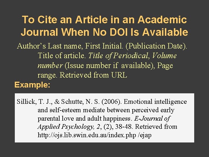 To Cite an Article in an Academic Journal When No DOI Is Available Author’s To Cite an Article in an Academic Journal When No DOI Is Available Author’s