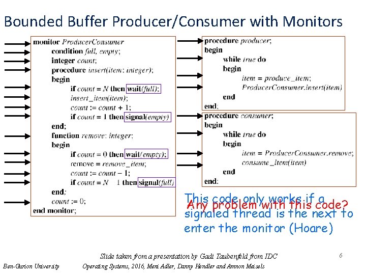 Bounded Buffer Producer/Consumer with Monitors This code onlywith works ifcode? a Any problem this