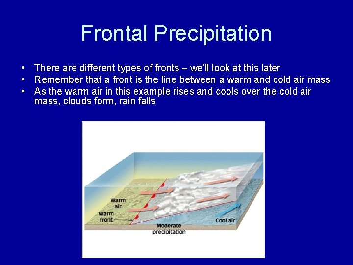 Frontal Precipitation • There are different types of fronts – we’ll look at this