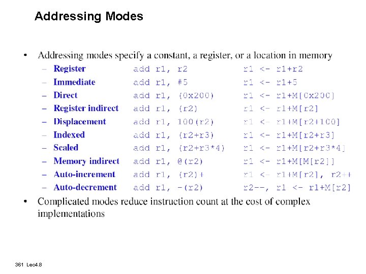 Addressing Modes 361 Lec 4. 8 