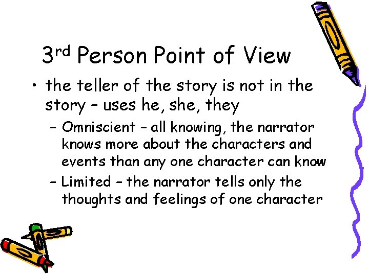 3 rd Person Point of View • the teller of the story is not 3 rd Person Point of View • the teller of the story is not