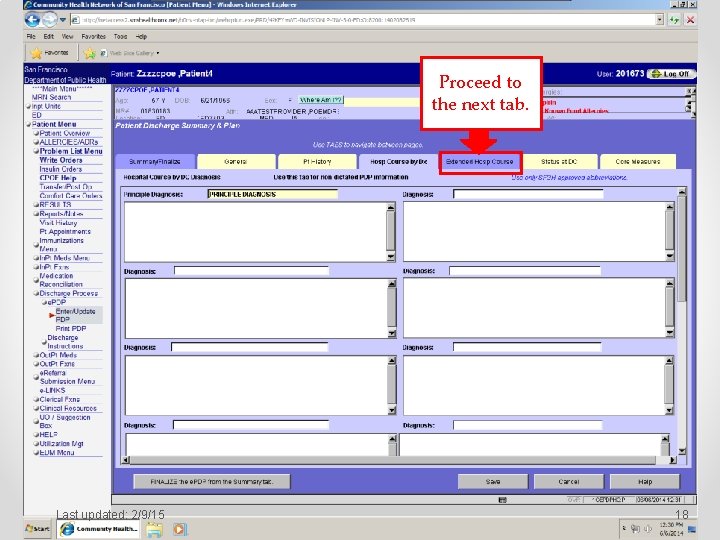 Proceed to the next tab. Last updated: 2/9/15 18 