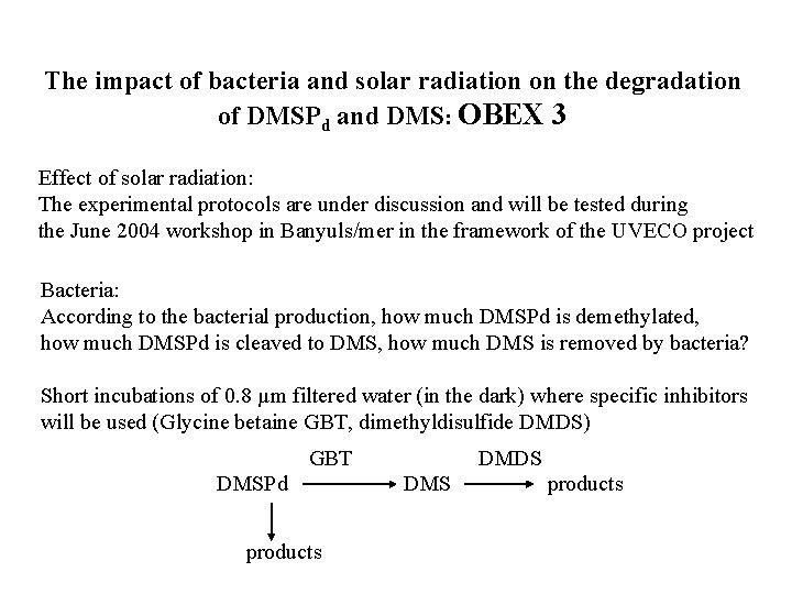 The impact of bacteria and solar radiation on the degradation of DMSPd and DMS: