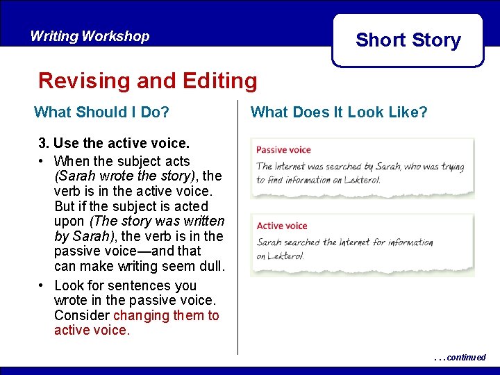 Writing Workshop Short Story Revising and Editing What Should I Do? What Does It Writing Workshop Short Story Revising and Editing What Should I Do? What Does It