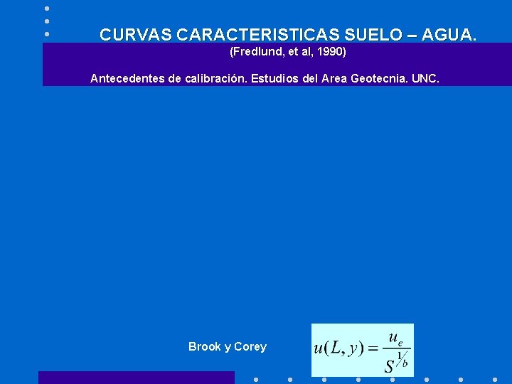 CURVAS CARACTERISTICAS SUELO – AGUA. (Fredlund, et al, 1990) Antecedentes de calibración. Estudios del