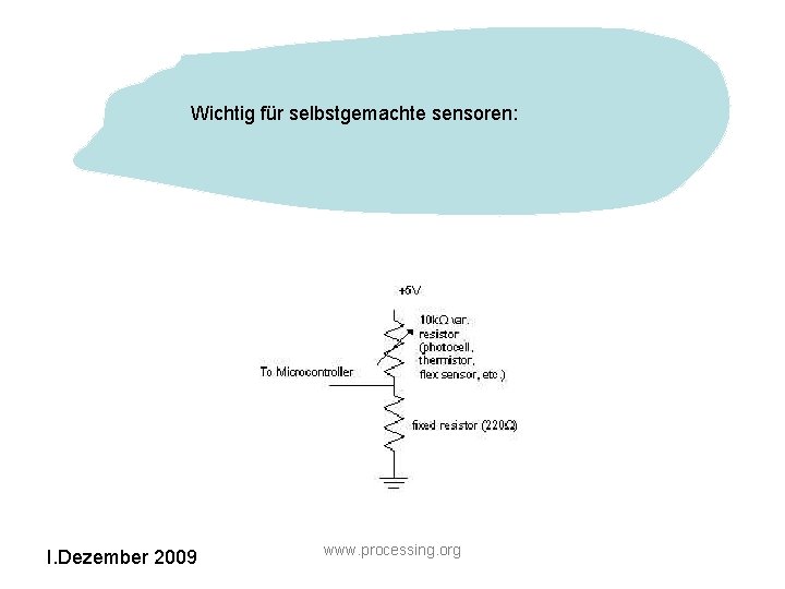 Wichtig für selbstgemachte sensoren: I. Dezember 2009 www. processing. org 