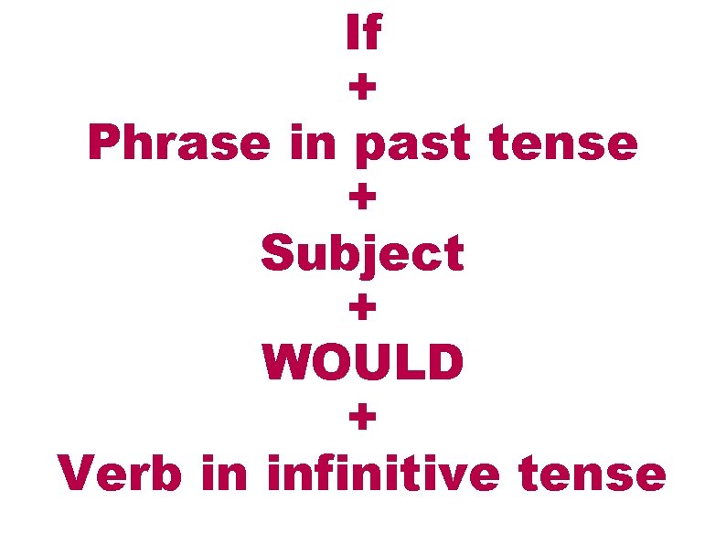 If + Phrase in past tense + Subject + WOULD + Verb in infinitive