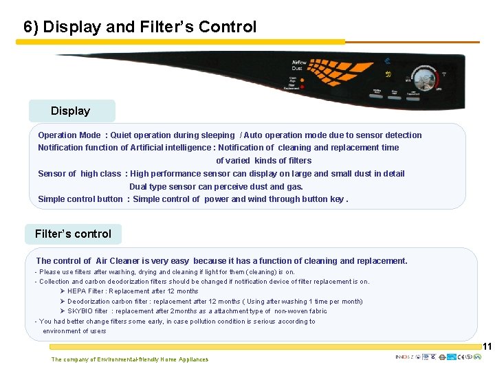 6) Display and Filter’s Control Display Operation Mode : Quiet operation during sleeping /